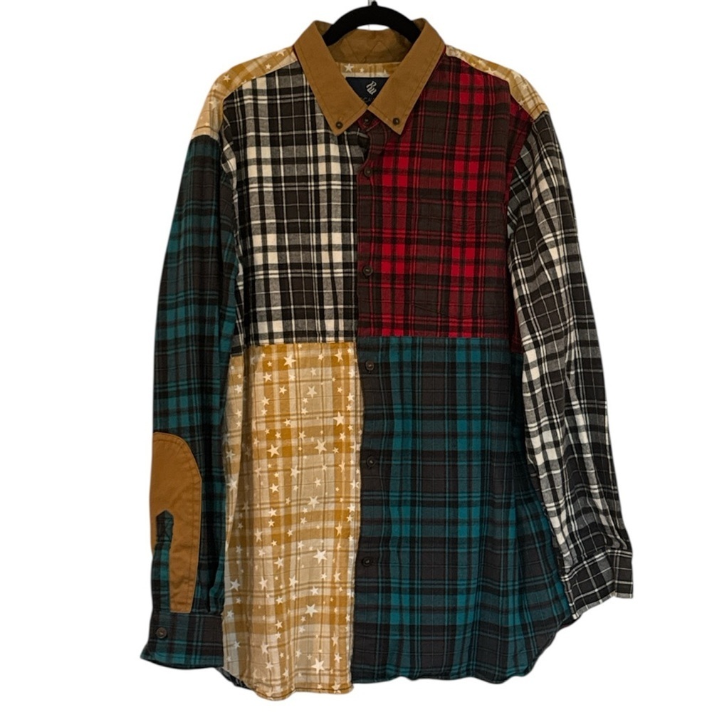 Y2K Rocawear Plaid Patchwork Button-Up Cotton Flannel Shirt Size 3XL